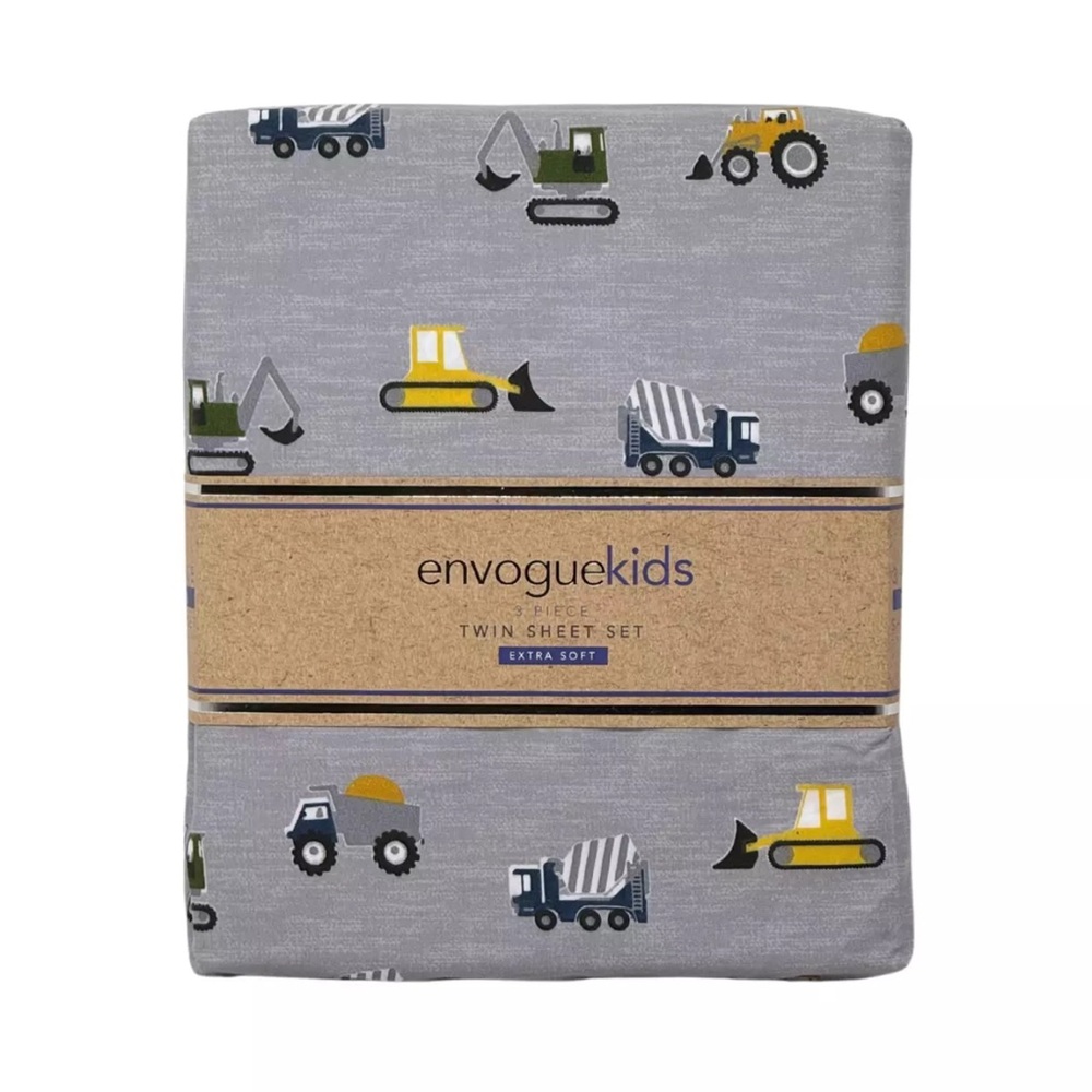 ENVOGUE Kids TWIN Soft Sheet Set Bulldozer Tractor Cement Construction Truck NEW